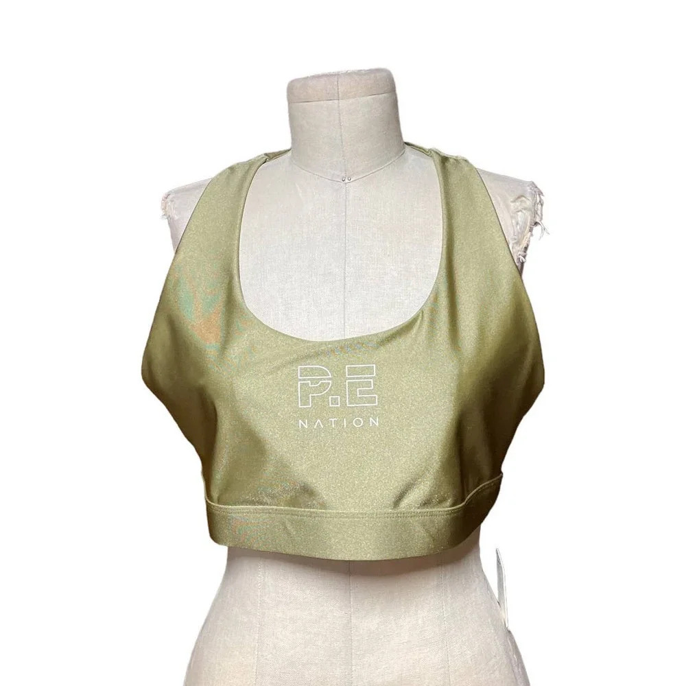 P.E Nation Metallic Gold Logo Scoop Neck Racerback Sports Bra Size 2XL‎